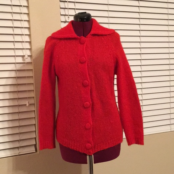 Vintage 1960-70’s Cherry Red Wool Sweater - Picture 1 of 7